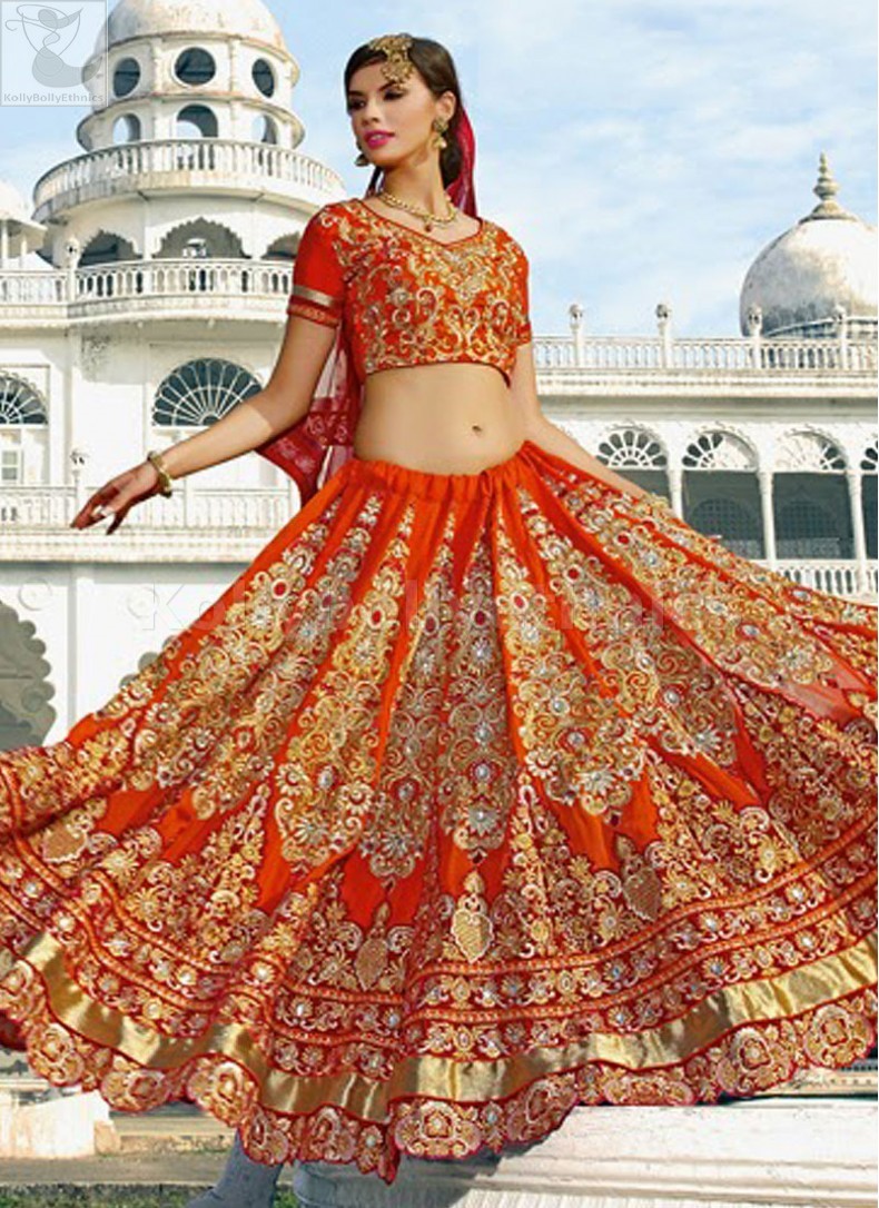 Orange Colour Heavy Bridal Lehenga Choli 